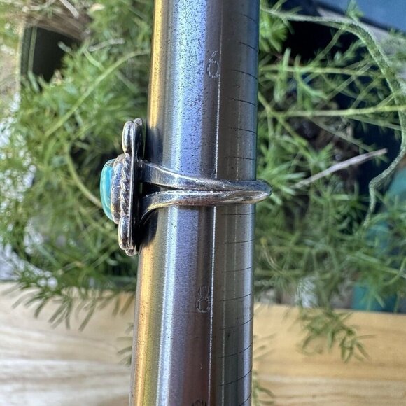 VTG Native American Old Pawn Ring Size 7 Sterling Silver Turquoise Floral 6.3g - Picture 10 of 10